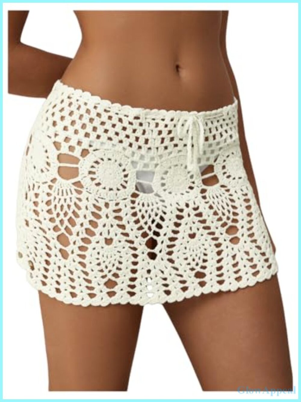 Crochet Hollow Out Knit High Waist Drawstring Boho Swim Skirt Cover Up Beach